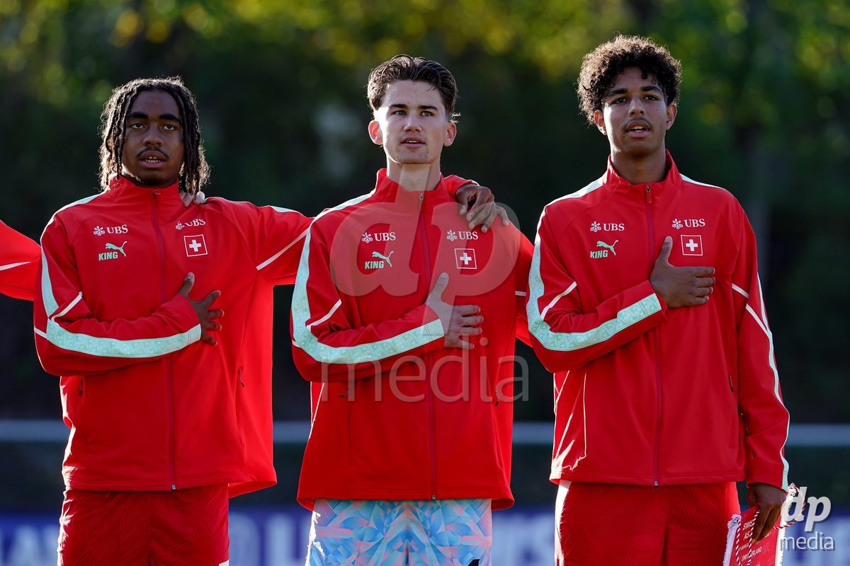 SCHAAN, LIECHTENSTEIN - OCTOBER 15: Players of Switzerland during the UEFA European Under-17 Qualifier match between Switzerland and Liechtenstein at LFV Campus Rheinwiese on October 15, 2026 in Schaan, Liechtenstein.