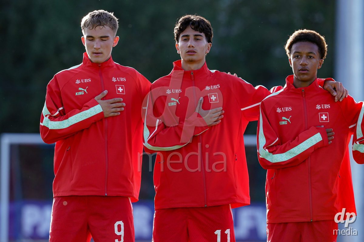 SCHAAN, LIECHTENSTEIN - OCTOBER 15: Players of Switzerland during the UEFA European Under-17 Qualifier match between Switzerland and Liechtenstein at LFV Campus Rheinwiese on October 15, 2026 in Schaan, Liechtenstein.