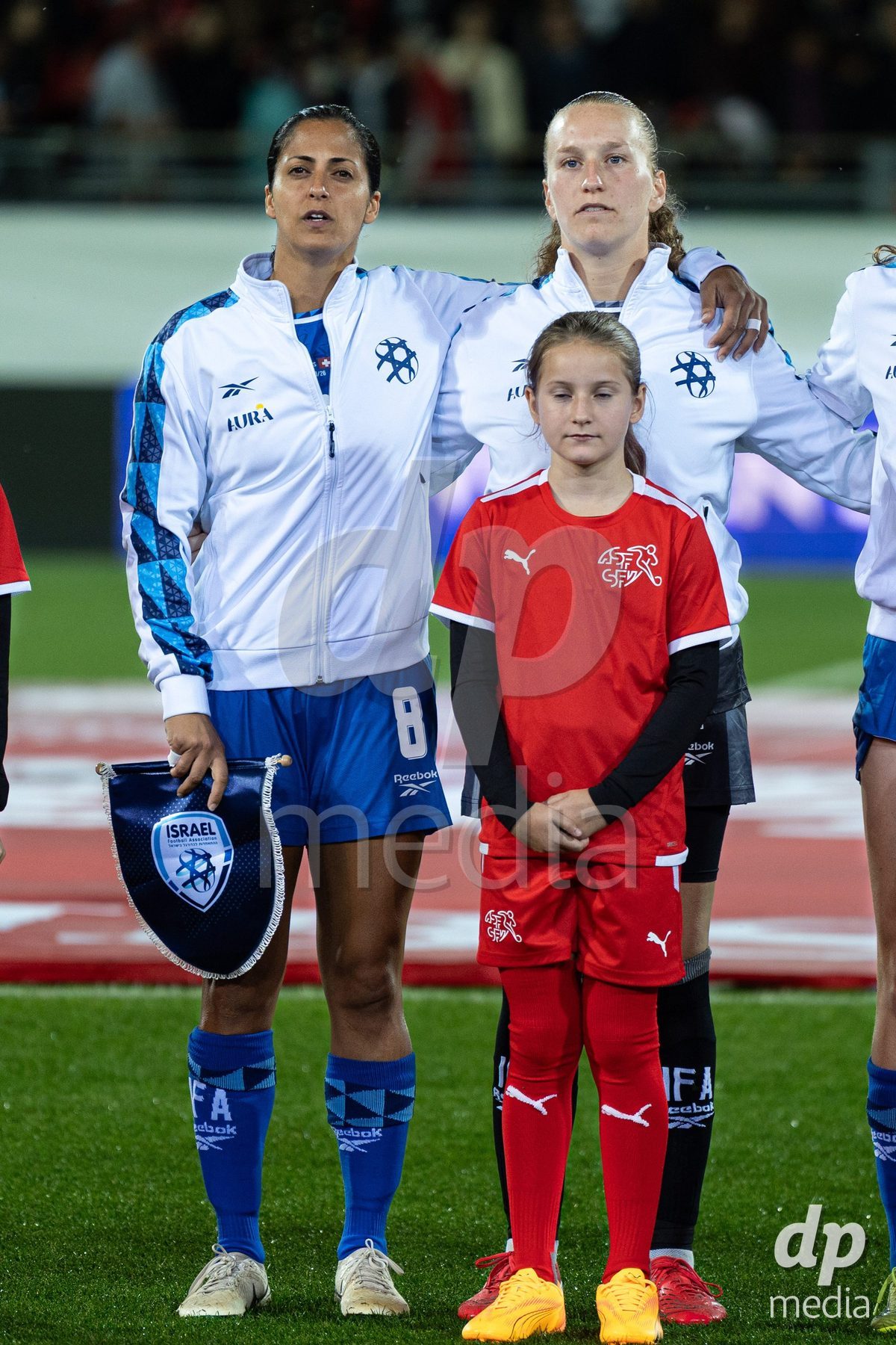 SION, SWITZERLAND, OCTOBER 13 : Shani David of Israel and Amit Beilin of Israel during the FIFA Women's World Cup 2027 Women's European Qualifiers Play-offs game between Switzerland and Israel at Stade de Tourbillon on October 13, 2026 in Sion, Switzerland.