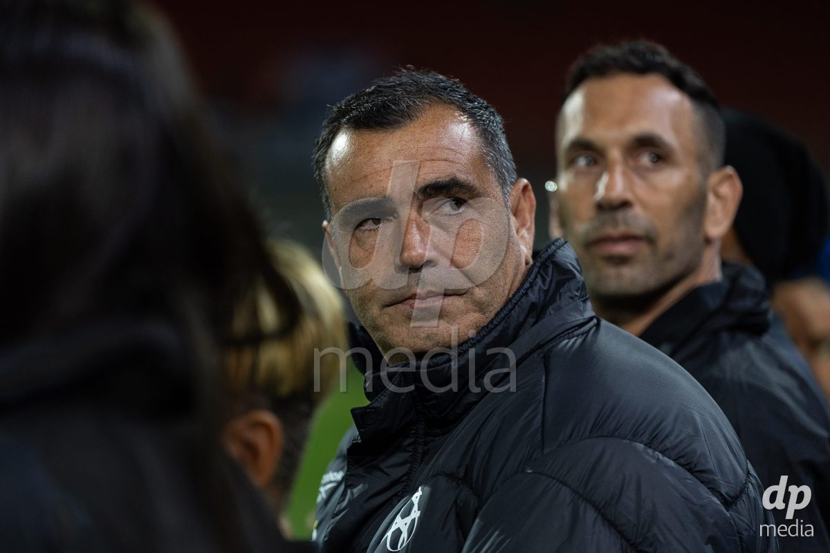SION, SWITZERLAND, OCTOBER 13 : Menahem Koretzki, Israel's headcoach, during the FIFA Women's World Cup 2027 Women's European Qualifiers Play-offs game between Switzerland and Israel at Stade de Tourbillon on October 13, 2026 in Sion, Switzerland.