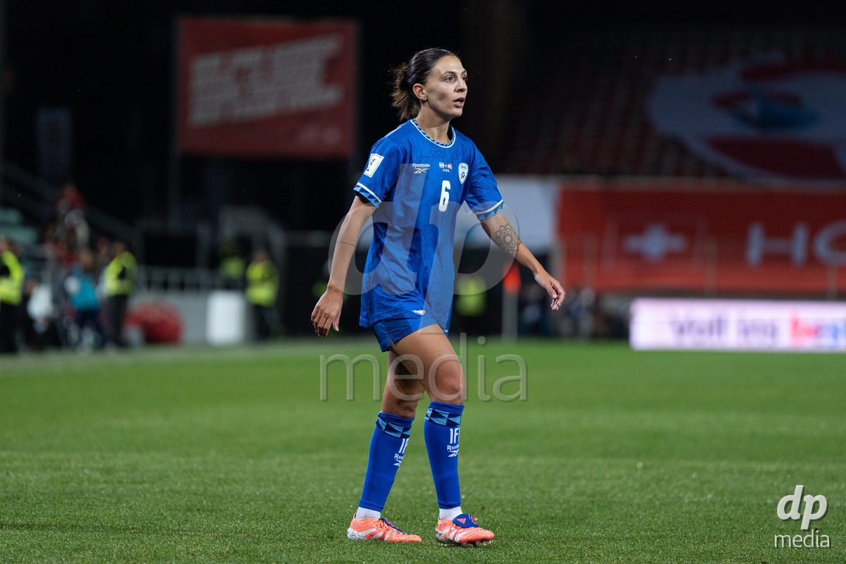 SION, SWITZERLAND, OCTOBER 13 : Shahar Nakav of Israel in action during the FIFA Women's World Cup 2027 Women's European Qualifiers Play-offs game between Switzerland and Israel at Stade de Tourbillon on October 13, 2026 in Sion, Switzerland.