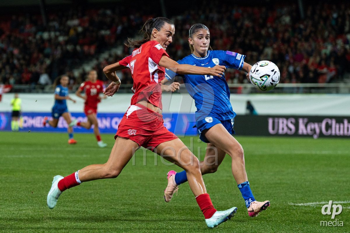 SION, SWITZERLAND, OCTOBER 13 : Riola Xhemaili of Switzerland takes a shot during the FIFA Women's World Cup 2027 Women's European Qualifiers Play-offs game between Switzerland and Israel at Stade de Tourbillon on October 13, 2026 in Sion, Switzerland.
