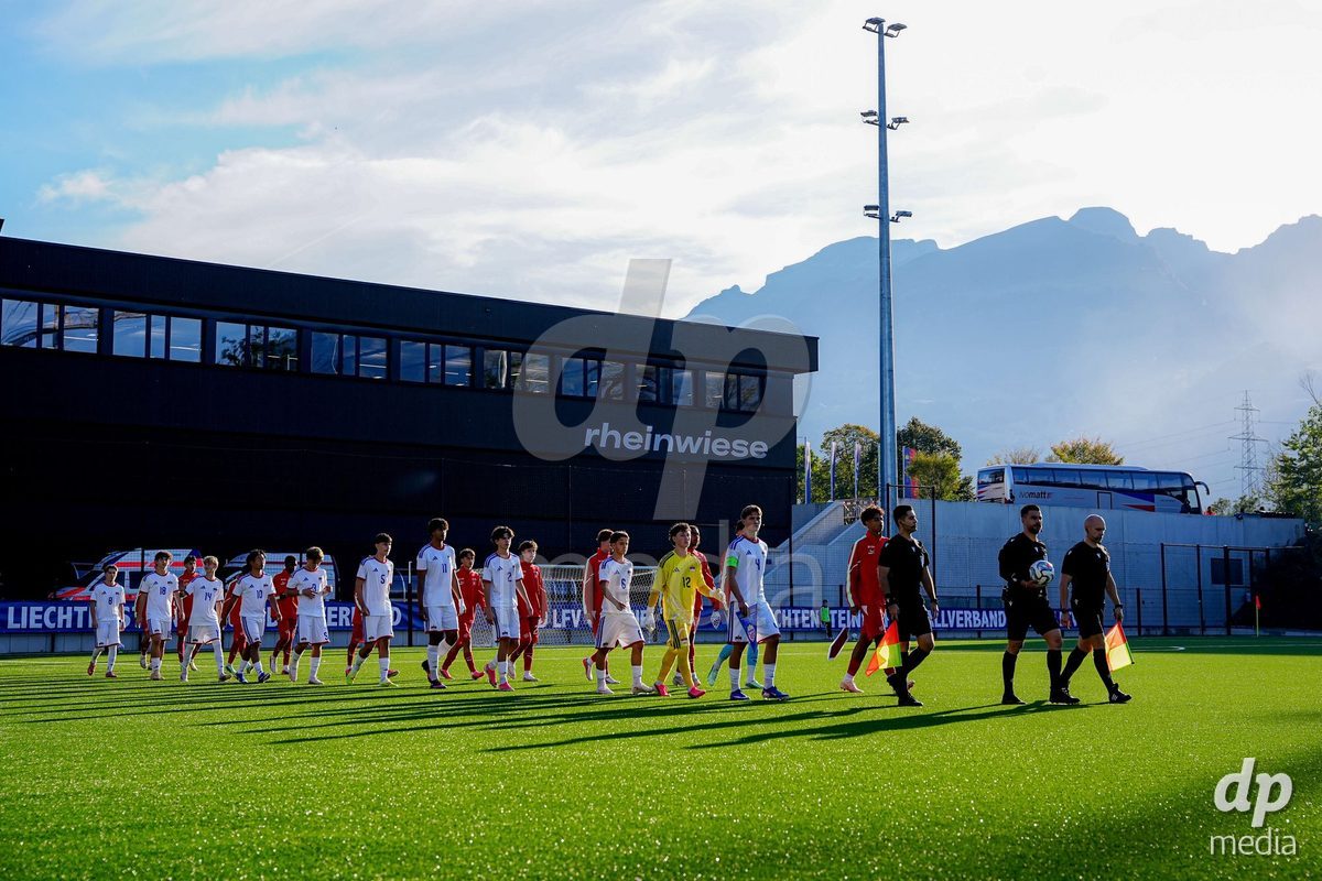 SCHAAN, LIECHTENSTEIN - OCTOBER 15: Players of Switzerland and Players of Liechtenstein during the UEFA European Under-17 Qualifier match between Switzerland and Liechtenstein at LFV Campus Rheinwiese on October 15, 2026 in Schaan, Liechtenstein.