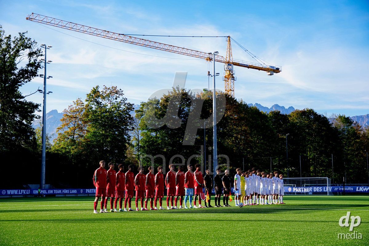 SCHAAN, LIECHTENSTEIN - OCTOBER 15: Players of Switzerland and Players of Liechtenstein during the UEFA European Under-17 Qualifier match between Switzerland and Liechtenstein at LFV Campus Rheinwiese on October 15, 2026 in Schaan, Liechtenstein.