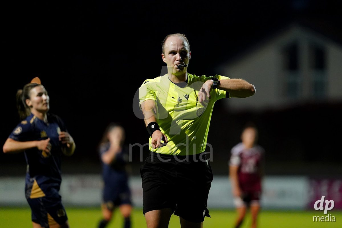 GENEVA, SWITZERLAND - OCTOBER 16: Referee Daniel Uhrmann during the AXA Women's Super League match between Servette FC Chenois Feminin and FC Luzern at Stade de Trois-Chene on October 16, 2026 in Geneva, Switzerland.
