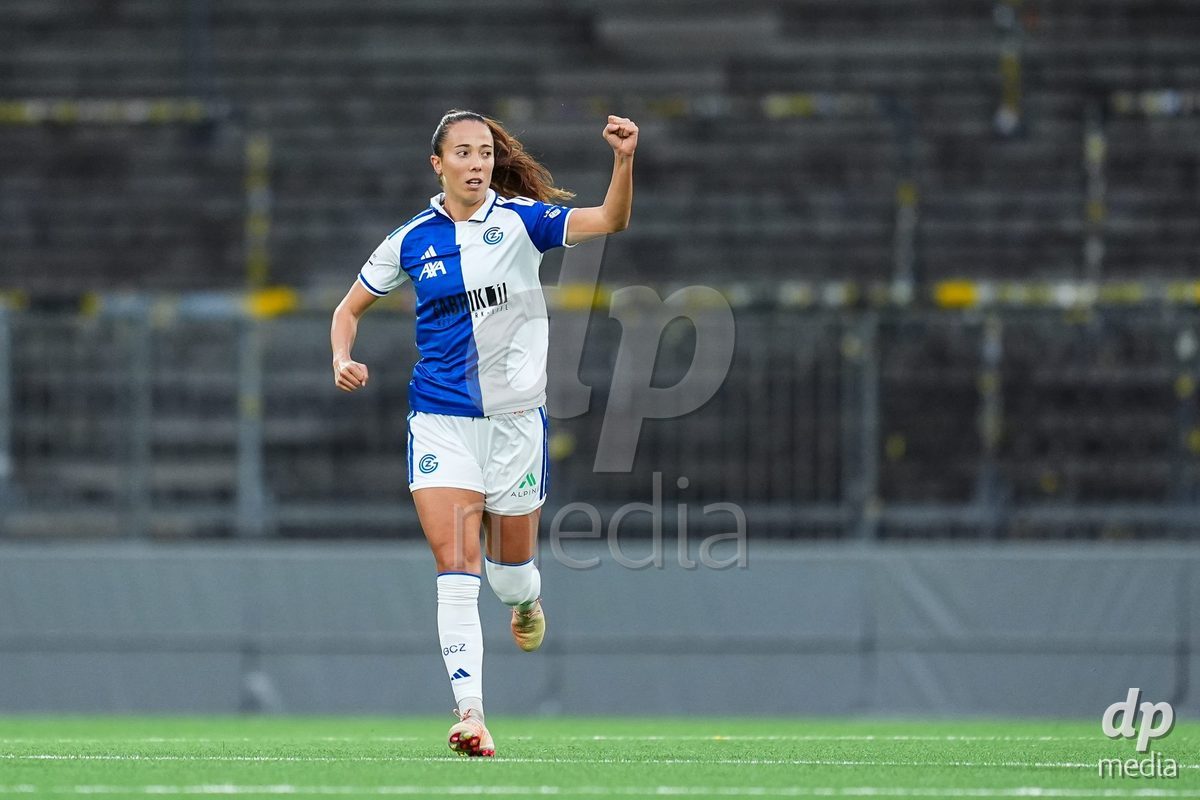 BERN, SWITZERLAND - OCTOBER 17: Marta Cazalla of Grasshopper Club Zurich celebrates after scoring her team's first goal during the AXA Women's Super League match between BSC YB Frauen and GC Frauenfussball at Wankdorf Stadion on October 17, 2026 in Bern, Switzerland.