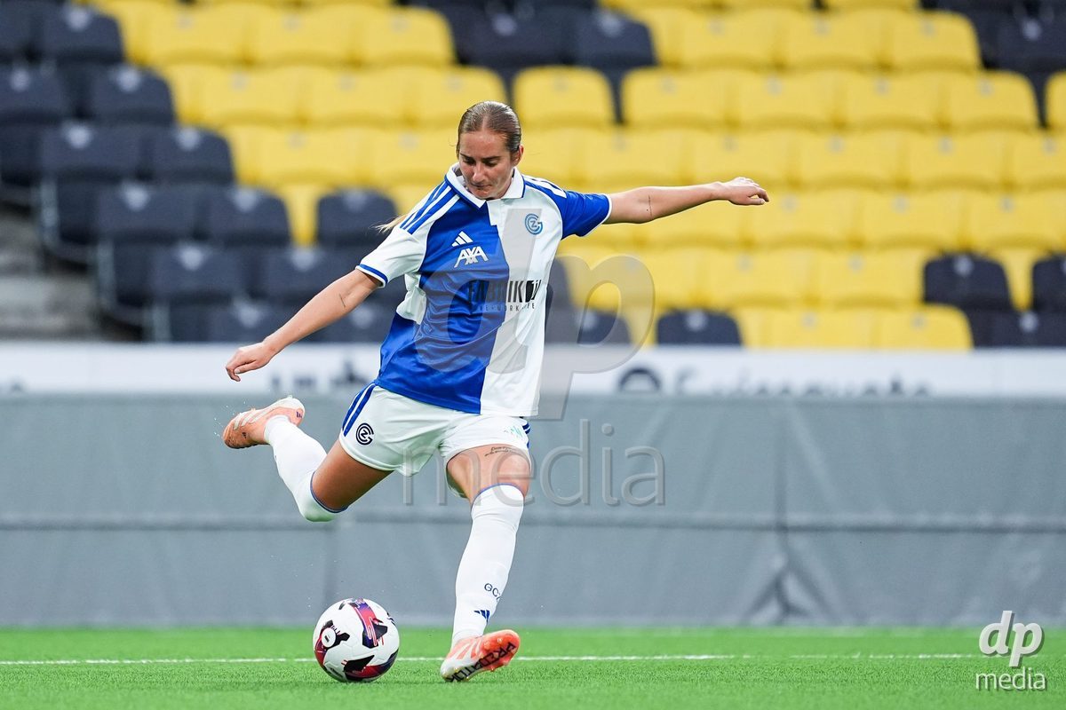 BERN, SWITZERLAND - OCTOBER 17: Morgane Marie Josephine Nicoli of Grasshopper Club Zurich shoots the ball during the AXA Women's Super League match between BSC YB Frauen and GC Frauenfussball at Wankdorf Stadion on October 17, 2026 in Bern, Switzerland.