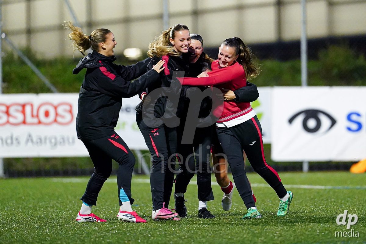 AARAU, SWITZERLAND - OCTOBER 17: FC Aarau Frauen celebrating after scoring goal during the AXA Women's Super League match between FC Aarau Frauen and FC Basel 1893 at Sportanlage Schachen on October 17, 2026 in Aarau, Switzerland.