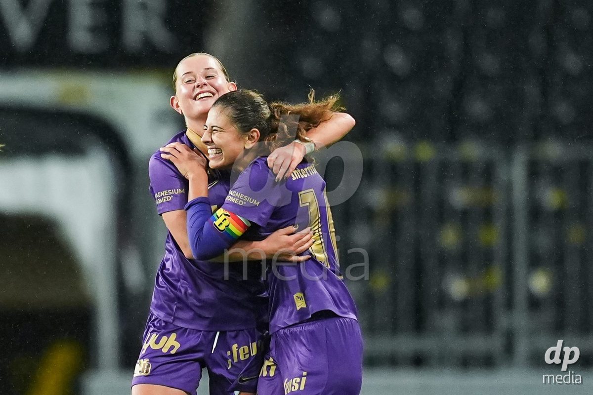 BERN, SWITZERLAND - OCTOBER 17: Leonie Koster of BSC YB Frauen and Stephanie Waeber of BSC YB Frauen celebrate the third team goal during the AXA Women's Super League match between BSC YB Frauen and GC Frauenfussball at Wankdorf Stadion on October 17, 2026 in Bern, Switzerland.