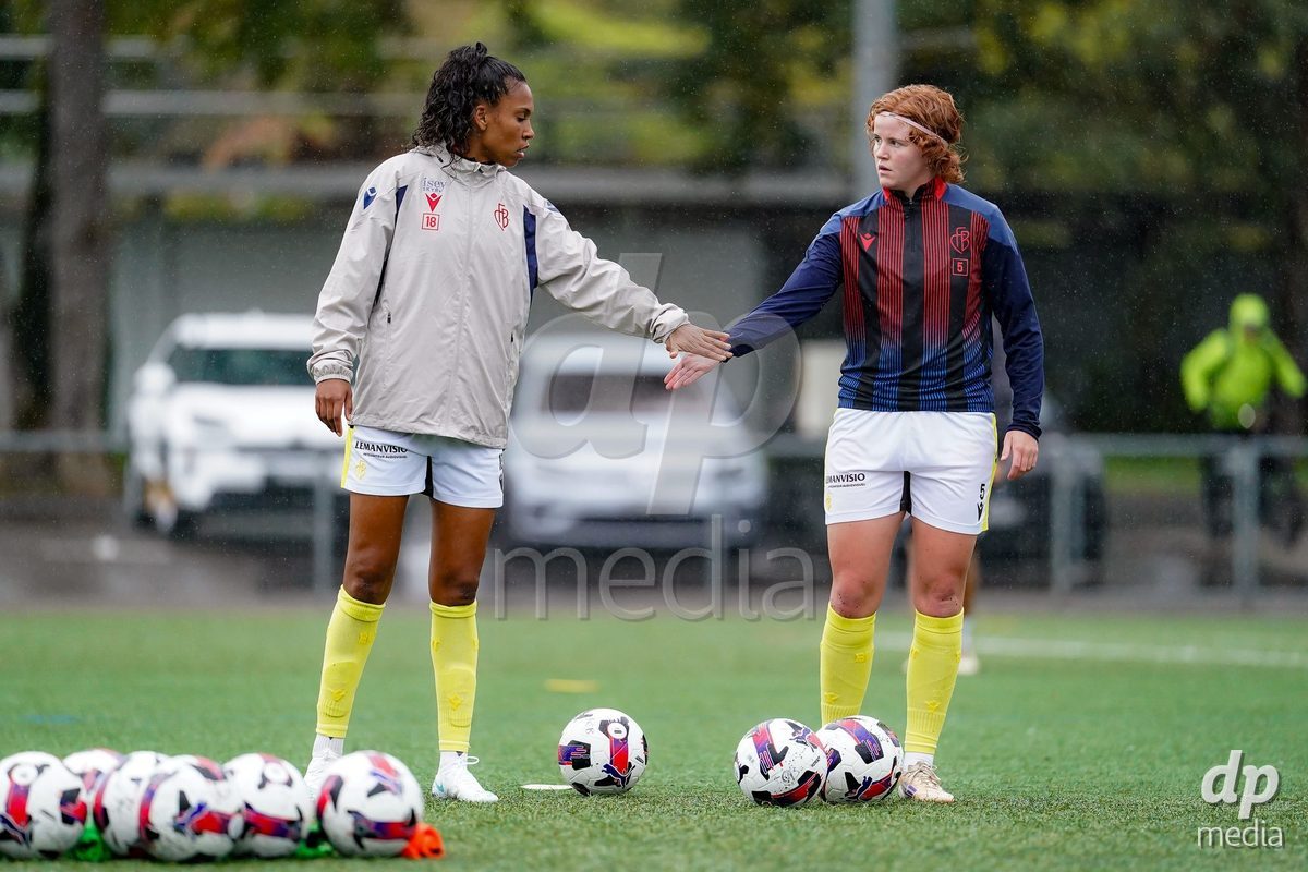 AARAU, SWITZERLAND - OCTOBER 17: Coumba Sow of FC Basel 1893 and Lena Goppel (Lena Göppel) of FC Basel 1893 warming up during the AXA Women's Super League match between FC Aarau Frauen and FC Basel 1893 at Sportanlage Schachen on October 17, 2026 in Aarau, Switzerland.