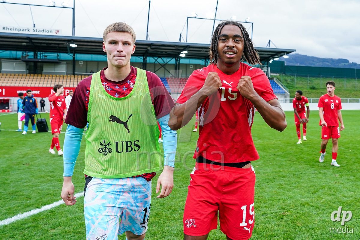 VADUZ, LIECHTENSTEIN - OCTOBER 18: Leon White of Switzerland celebrates the victory after during the UEFA European Under-17 Qualifier match between Switzerland and Spain at Rheinpark Stadion on October 18, 2026 in Vaduz, Liechtenstein.