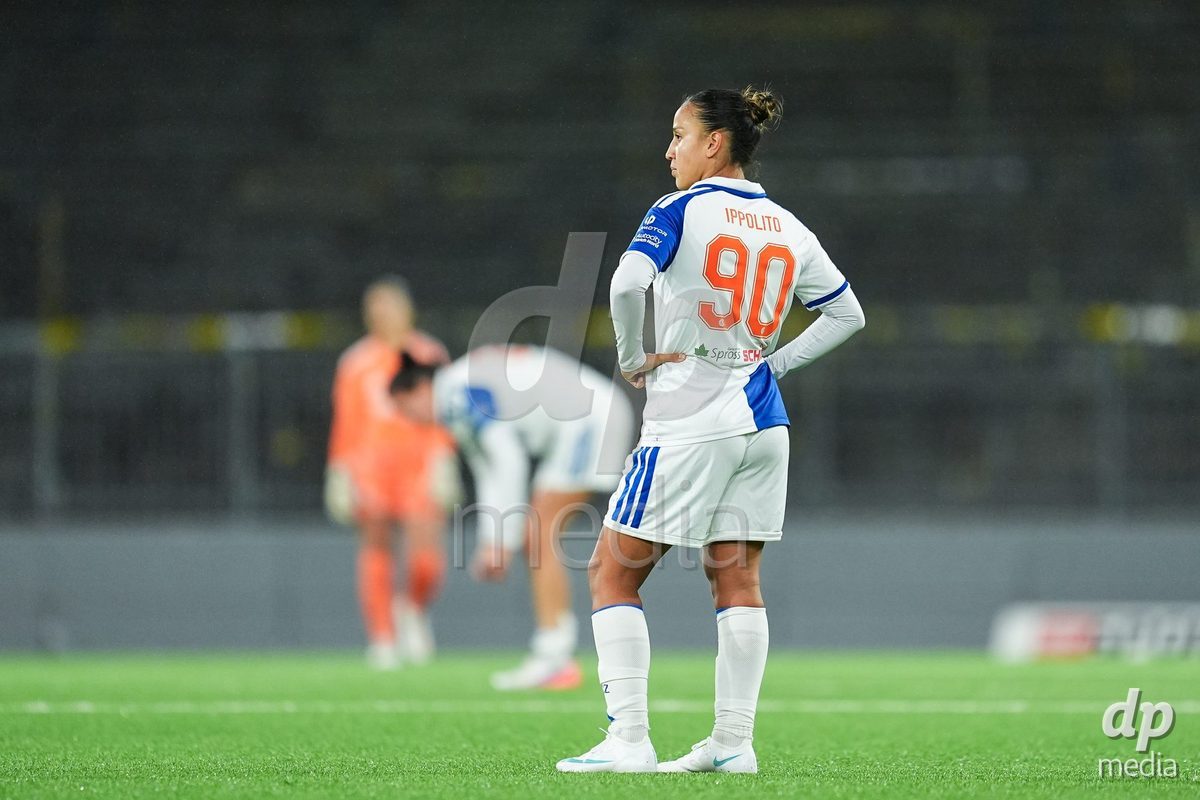 BERN, SWITZERLAND - OCTOBER 17: Dalila Belen Ippolito of GC Frauenfussball reacts dejected after the loss during the AXA Women's Super League match between BSC YB Frauen and GC Frauenfussball at Wankdorf Stadion on October 17, 2026 in Bern, Switzerland.