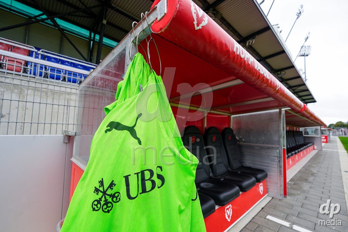 VADUZ, LIECHTENSTEIN - OCTOBER 18: General view of a warm-up bib with the Logo of Puma and UBS prior to the UEFA European Under-17 Qualifier match between Switzerland and Spain at Rheinpark Stadion on October 18, 2026 in Vaduz, Liechtenstein.
