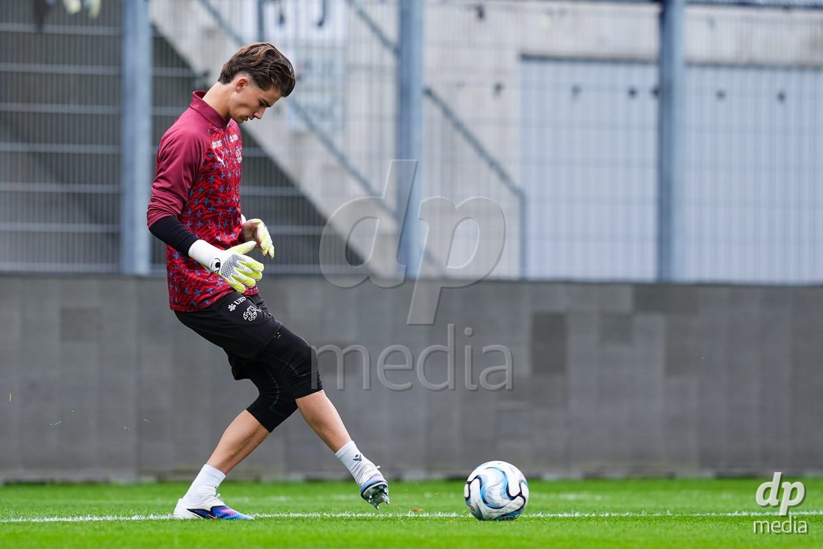 VADUZ, LIECHTENSTEIN - OCTOBER 18: Yanis Emch of Switzerland during warm up prior to the UEFA European Under-17 Qualifier match between Switzerland and Spain at Rheinpark Stadion on October 18, 2026 in Vaduz, Liechtenstein.