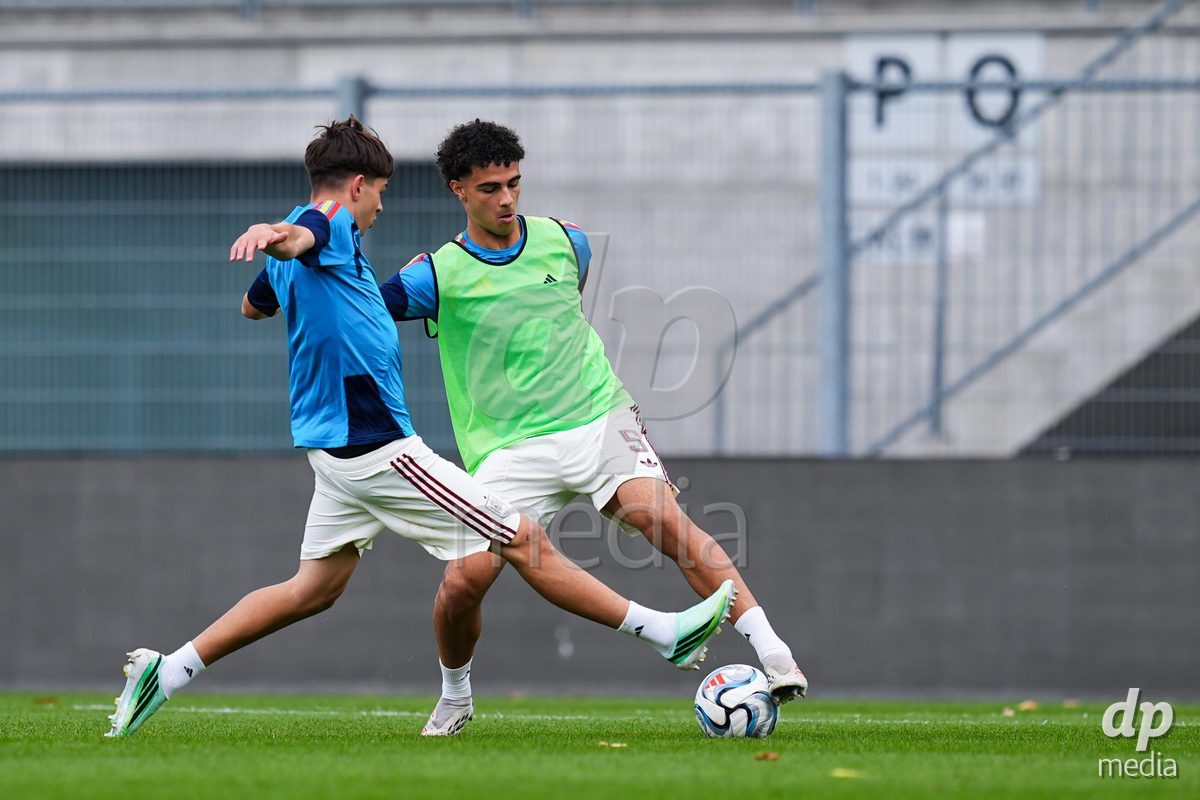 VADUZ, LIECHTENSTEIN - OCTOBER 18: Asier Sanchez of Spain during warm up prior to the UEFA European Under-17 Qualifier match between Switzerland and Spain at Rheinpark Stadion on October 18, 2026 in Vaduz, Liechtenstein.
