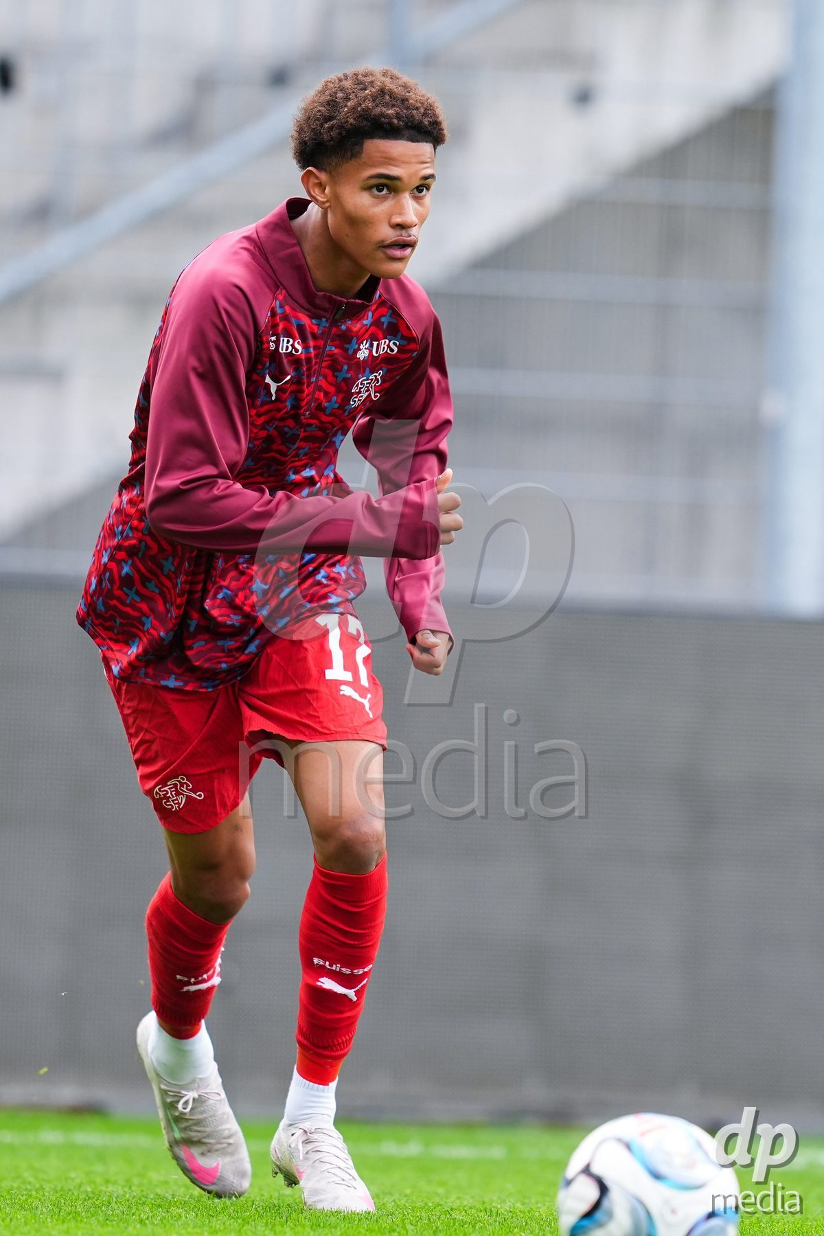 VADUZ, LIECHTENSTEIN - OCTOBER 18: Kyle Kurt of Switzerland during warm up prior to the UEFA European Under-17 Qualifier match between Switzerland and Spain at Rheinpark Stadion on October 18, 2026 in Vaduz, Liechtenstein.