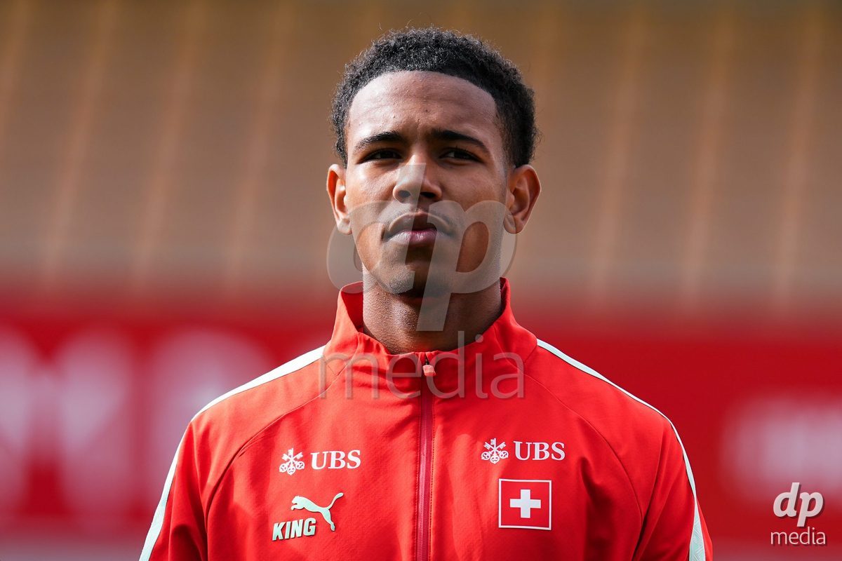 VADUZ, LIECHTENSTEIN - OCTOBER 18: Portrait (headshot/close up) of Noah Kakor of Switzerland during the national anthem prior to the UEFA European Under-17 Qualifier match between Switzerland and Spain at Rheinpark Stadion on October 18, 2026 in Vaduz, Liechtenstein.