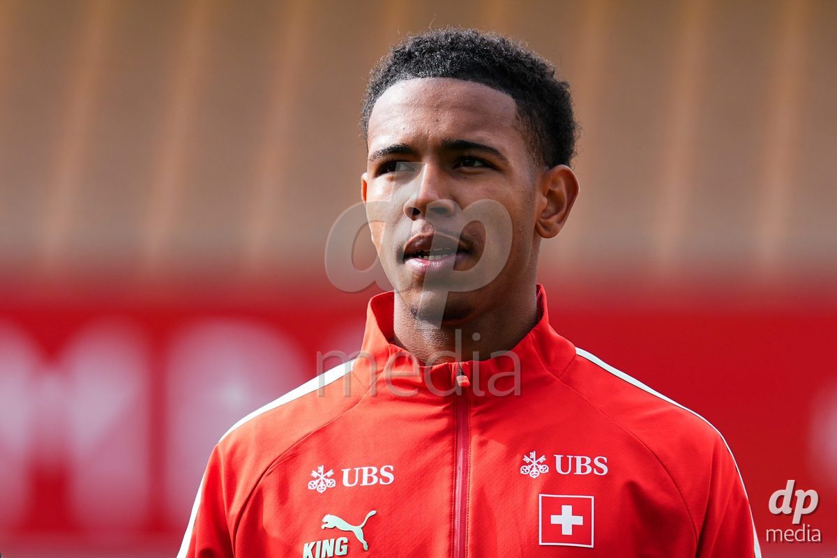 VADUZ, LIECHTENSTEIN - OCTOBER 18: Portrait (headshot/close up) of Noah Kakor of Switzerland during the national anthem prior to the UEFA European Under-17 Qualifier match between Switzerland and Spain at Rheinpark Stadion on October 18, 2026 in Vaduz, Liechtenstein.