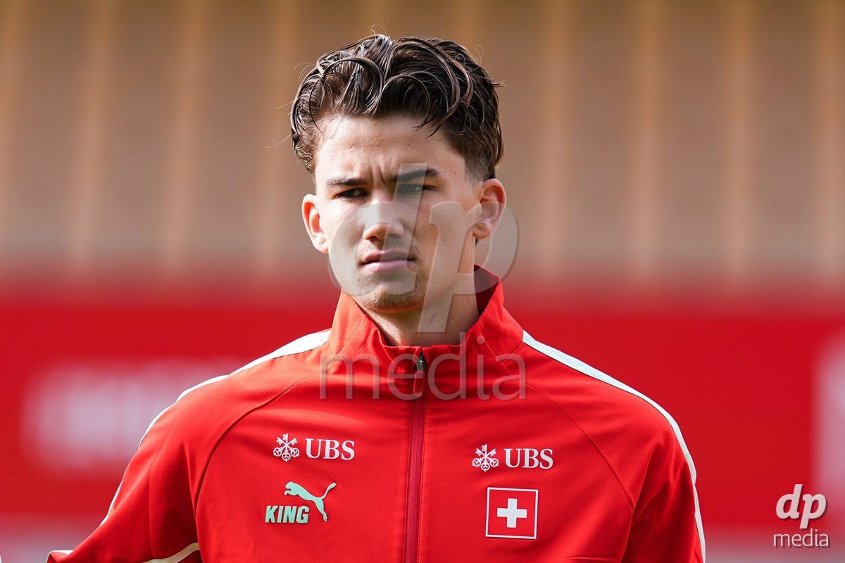 VADUZ, LIECHTENSTEIN - OCTOBER 18: Portrait (headshot/close up) of Yanis Emch of Switzerland during the national anthem prior to the UEFA European Under-17 Qualifier match between Switzerland and Spain at Rheinpark Stadion on October 18, 2026 in Vaduz, Liechtenstein.