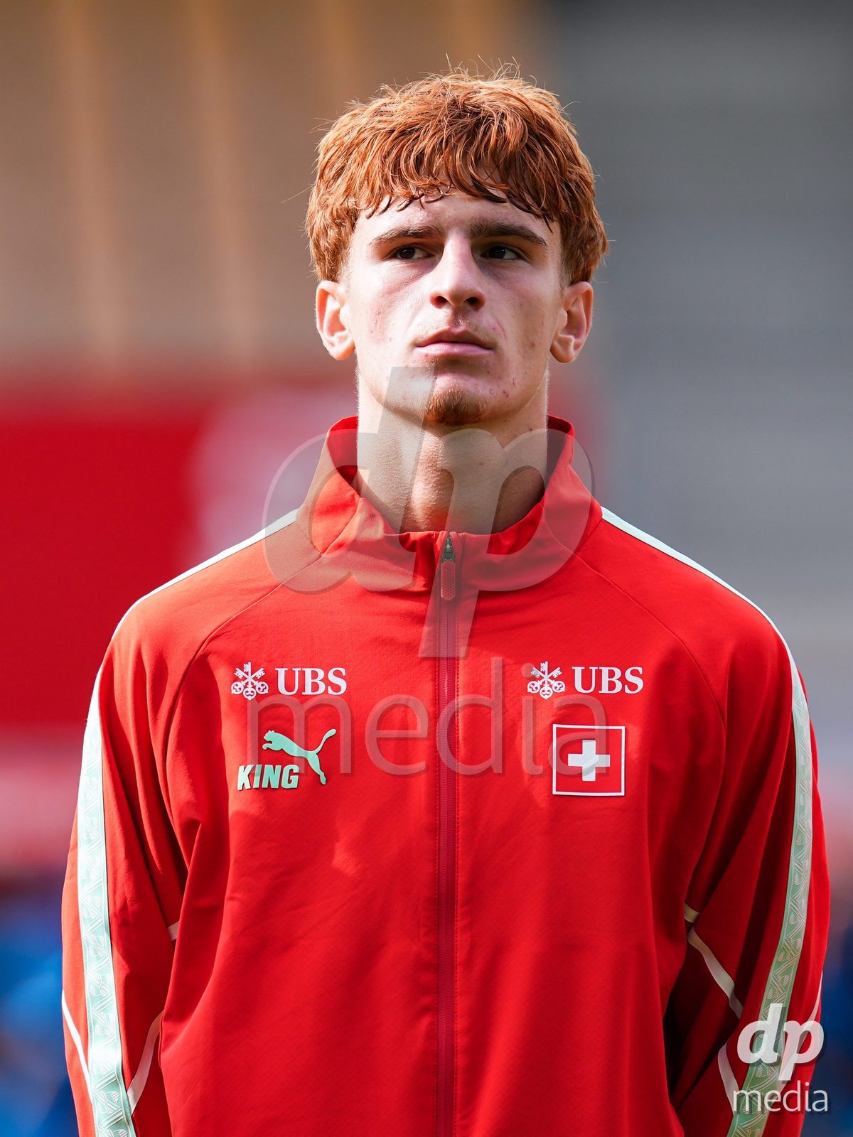 VADUZ, LIECHTENSTEIN - OCTOBER 18: Portrait (headshot/close up) of Eron Kele of Switzerland during the national anthem prior to the UEFA European Under-17 Qualifier match between Switzerland and Spain at Rheinpark Stadion on October 18, 2026 in Vaduz, Liechtenstein.