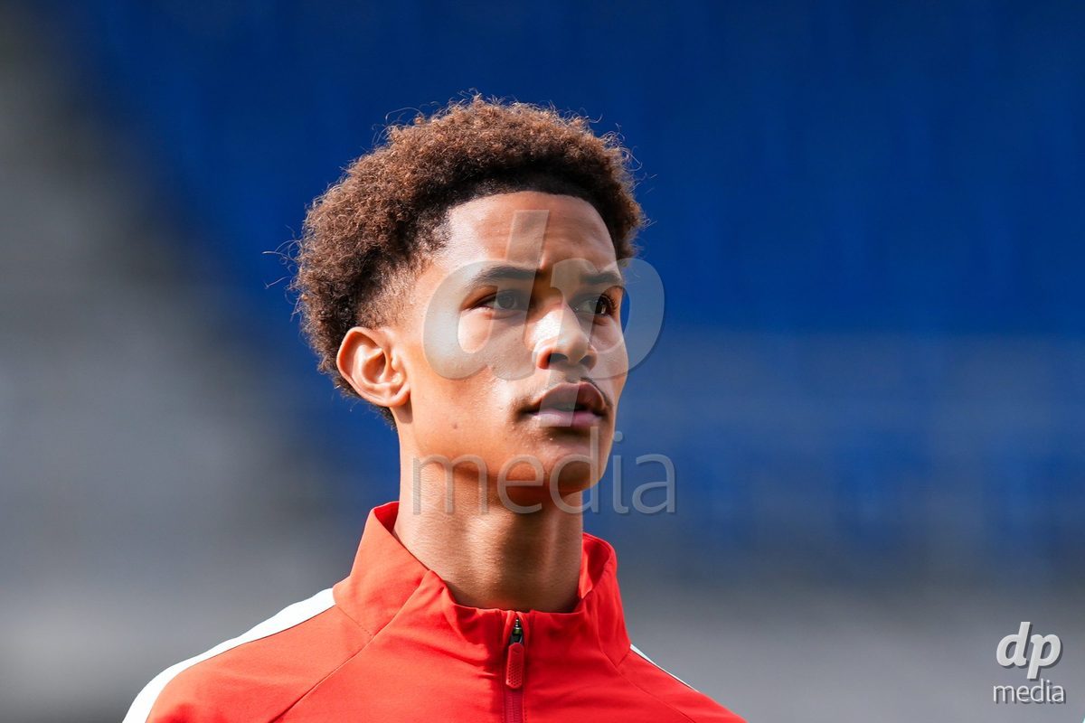 VADUZ, LIECHTENSTEIN - OCTOBER 18: Portrait (headshot/close up) of Kyle Kurt of Switzerland during the national anthem prior to the UEFA European Under-17 Qualifier match between Switzerland and Spain at Rheinpark Stadion on October 18, 2026 in Vaduz, Liechtenstein.