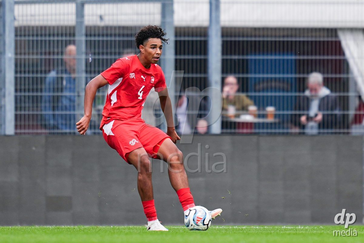 VADUZ, LIECHTENSTEIN - OCTOBER 18: Ifeanyichukwu Onwuzulike of Switzerland shoots the ball during the UEFA European Under-17 Qualifier match between Switzerland and Spain at Rheinpark Stadion on October 18, 2026 in Vaduz, Liechtenstein.
