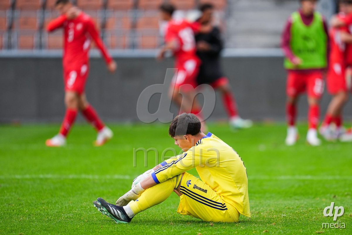 VADUZ, LIECHTENSTEIN - OCTOBER 18:Pablo Pena of Spain reacts dejected during the UEFA European Under-17 Qualifier match between Switzerland and Spain at Rheinpark Stadion on October 18, 2026 in Vaduz, Liechtenstein.