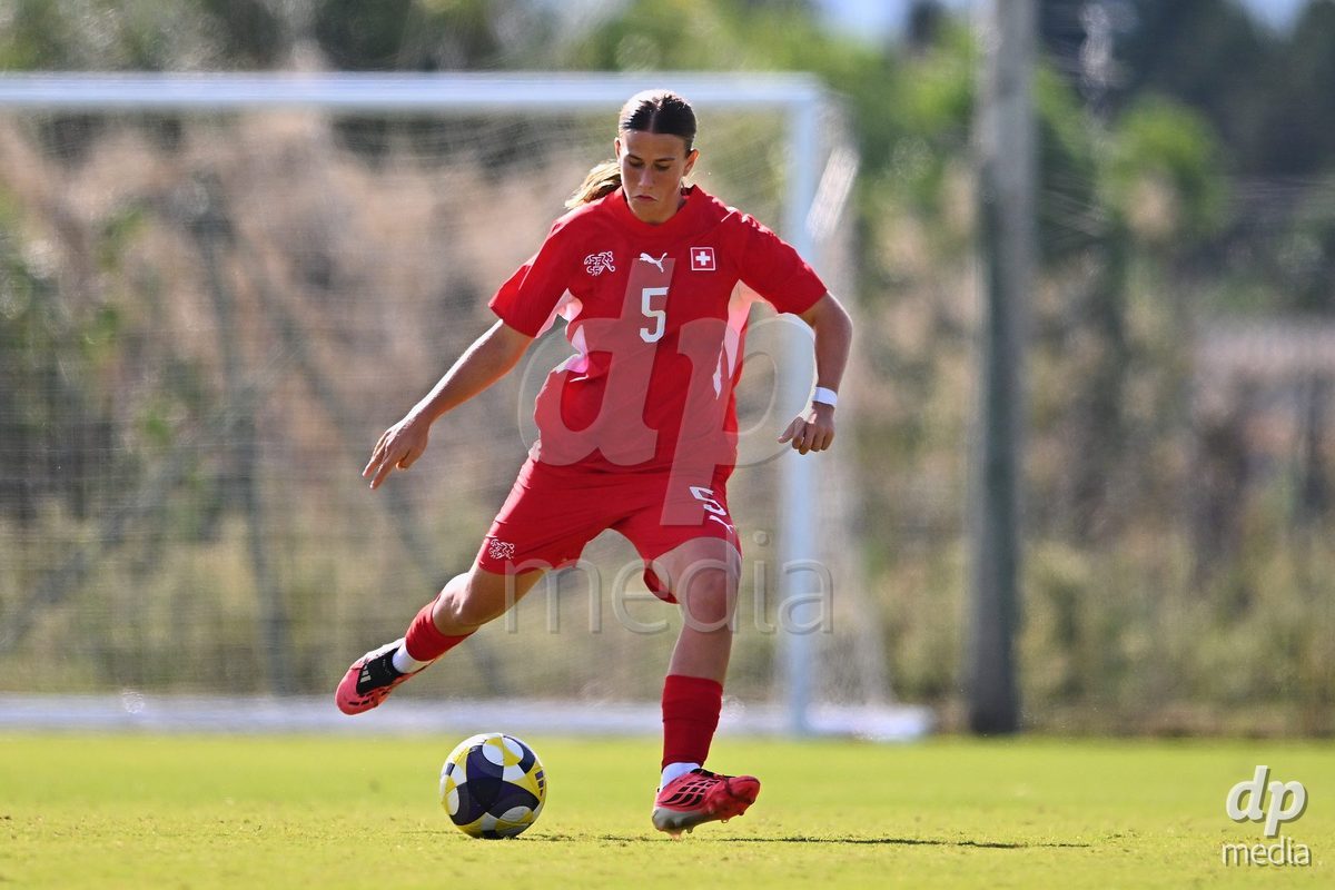 OLIVA NOVA, SPAIN - OCTOBER 22: Emeline van Dam of Switzerland during the International Women's Friendly match between Hungary U17 and Switzerland U17 at Oliva Nova Sports Center on October 22, 2026 in Oliva Nova, Spain.