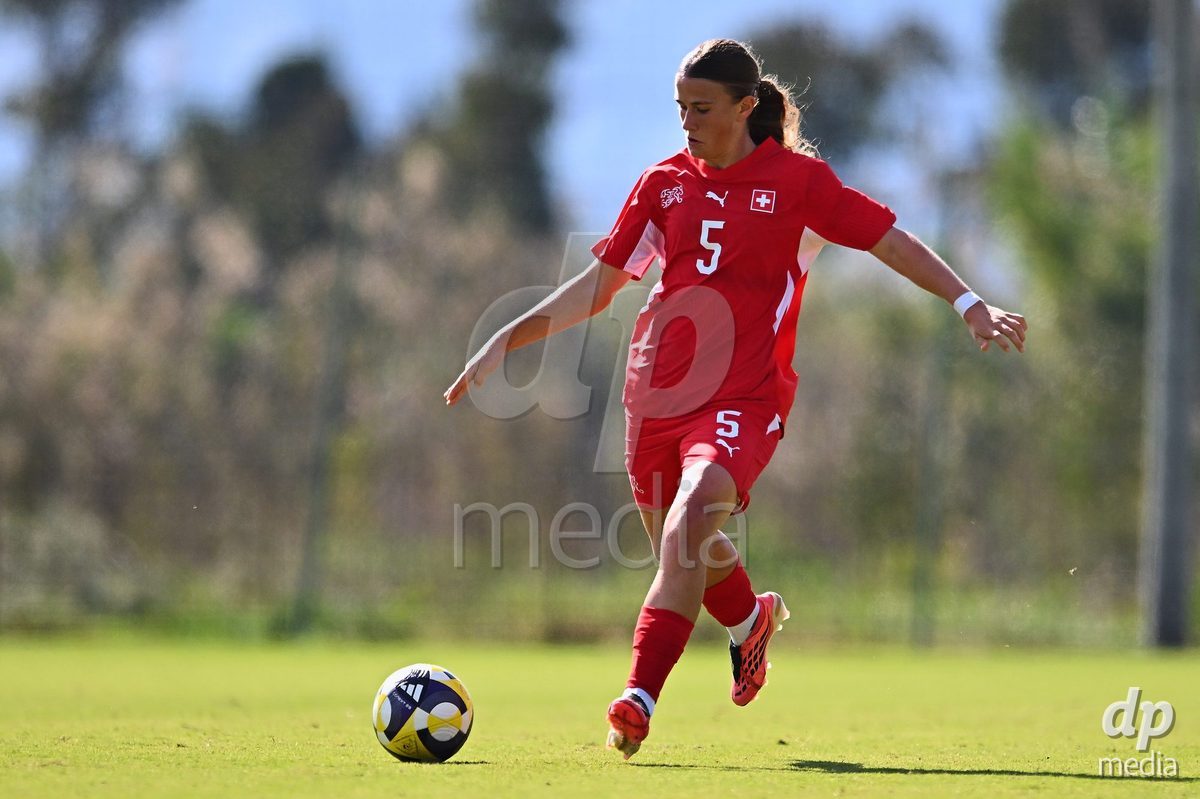 OLIVA NOVA, SPAIN - OCTOBER 22: Emeline van Dam of Switzerland during the International Women's Friendly match between Hungary U17 and Switzerland U17 at Oliva Nova Sports Center on October 22, 2026 in Oliva Nova, Spain.