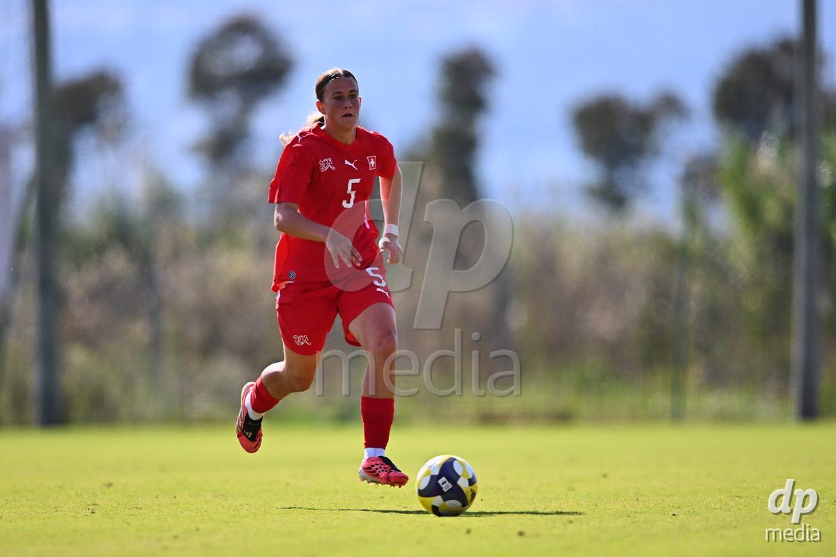 OLIVA NOVA, SPAIN - OCTOBER 22: Emeline van Dam of Switzerland during the International Women's Friendly match between Hungary U17 and Switzerland U17 at Oliva Nova Sports Center on October 22, 2026 in Oliva Nova, Spain.