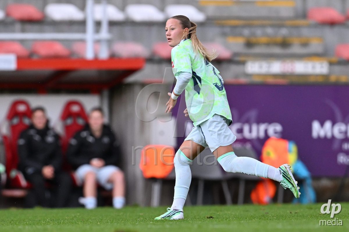MOUSCRON, BELGIUM - OCTOBER 22: Paula Dober (3) of Switzerland pictured during the International Women's Friendly match between Belgium U16 and Switzerland U16 at Le Cannonier on October 22, 2026 in Mouscron, Belgium.