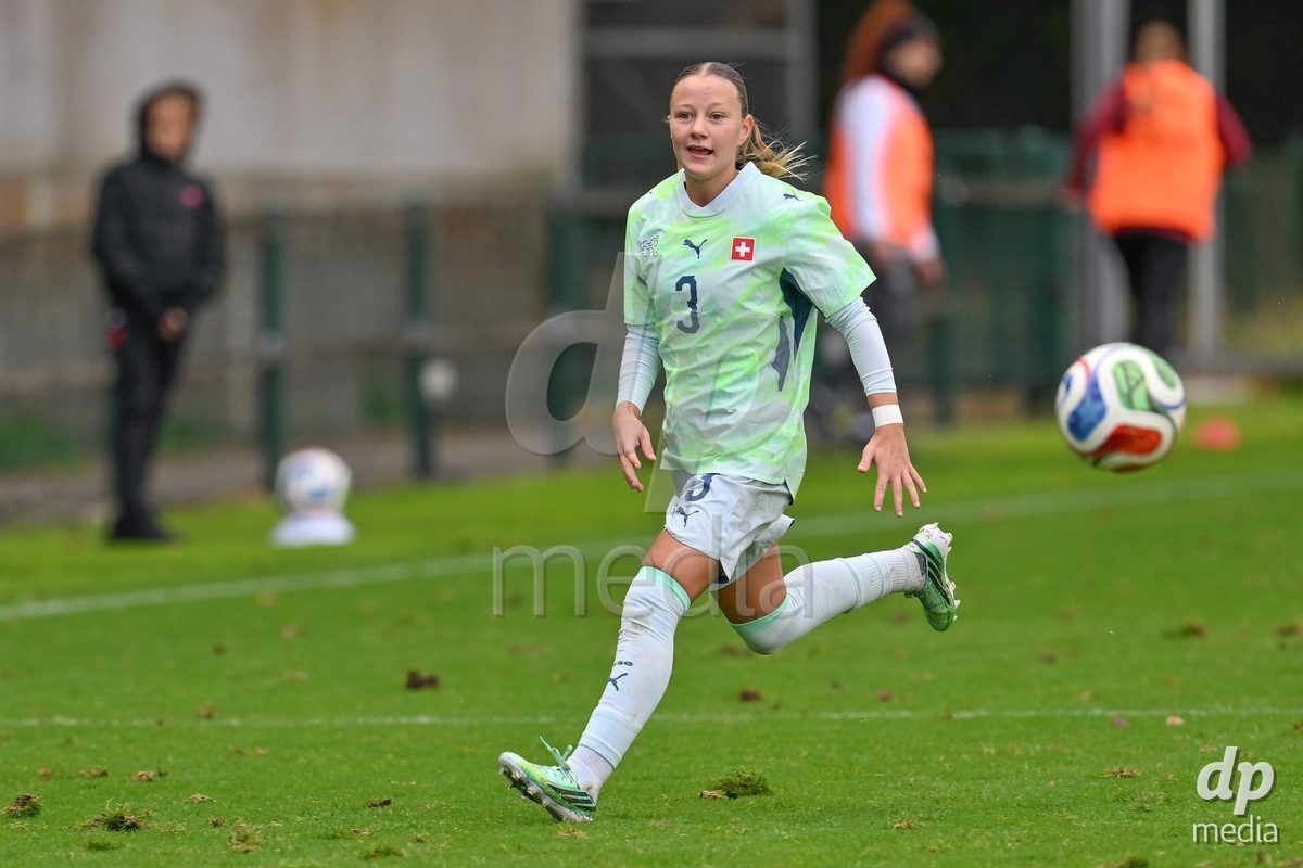 MOUSCRON, BELGIUM - OCTOBER 22: Paula Dober (3) of Switzerland pictured during the International Women's Friendly match between Belgium U16 and Switzerland U16 at Le Cannonier on October 22, 2026 in Mouscron, Belgium.