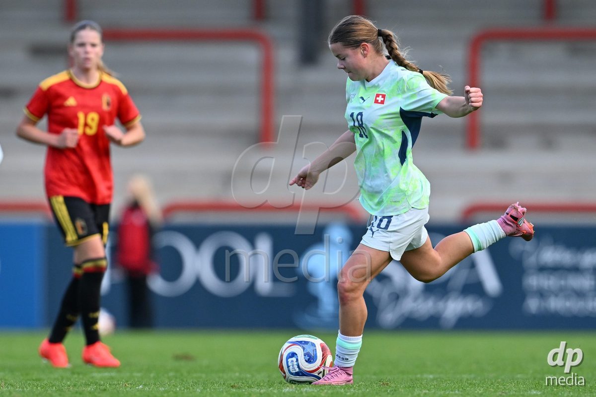 MOUSCRON, BELGIUM - OCTOBER 22: Chiara Mosimann (18) of Switzerland pictured during the International Women's Friendly match between Belgium U16 and Switzerland U16 at Le Cannonier on October 22, 2026 in Mouscron, Belgium.