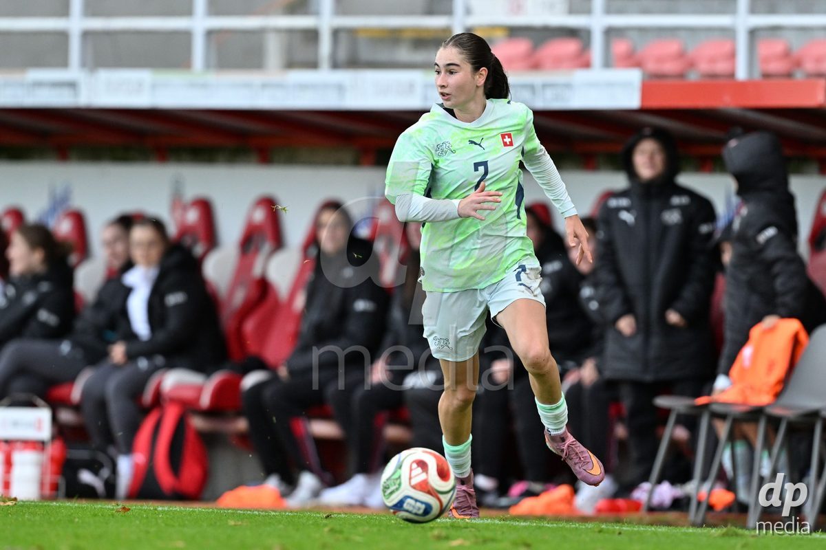MOUSCRON, BELGIUM - OCTOBER 22: Mia Seitz (7) of Switzerland pictured  during the International Women's Friendly match between Belgium U16 and Switzerland U16 at Le Cannonier on October 22, 2026 in Mouscron, Belgium.