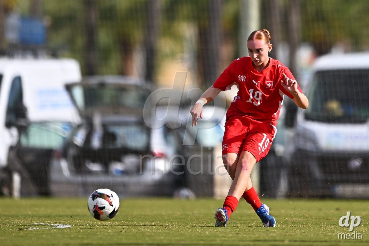 OLIVA NOVA, SPAIN - OCTOBER 24: Mia Killer of Switzerland during the International Women's Friendly match between Switzerland U17 and Hungary U17 at Oliva Nova Sports Center on October 24, 2026 in Oliva Nova, Spain.
