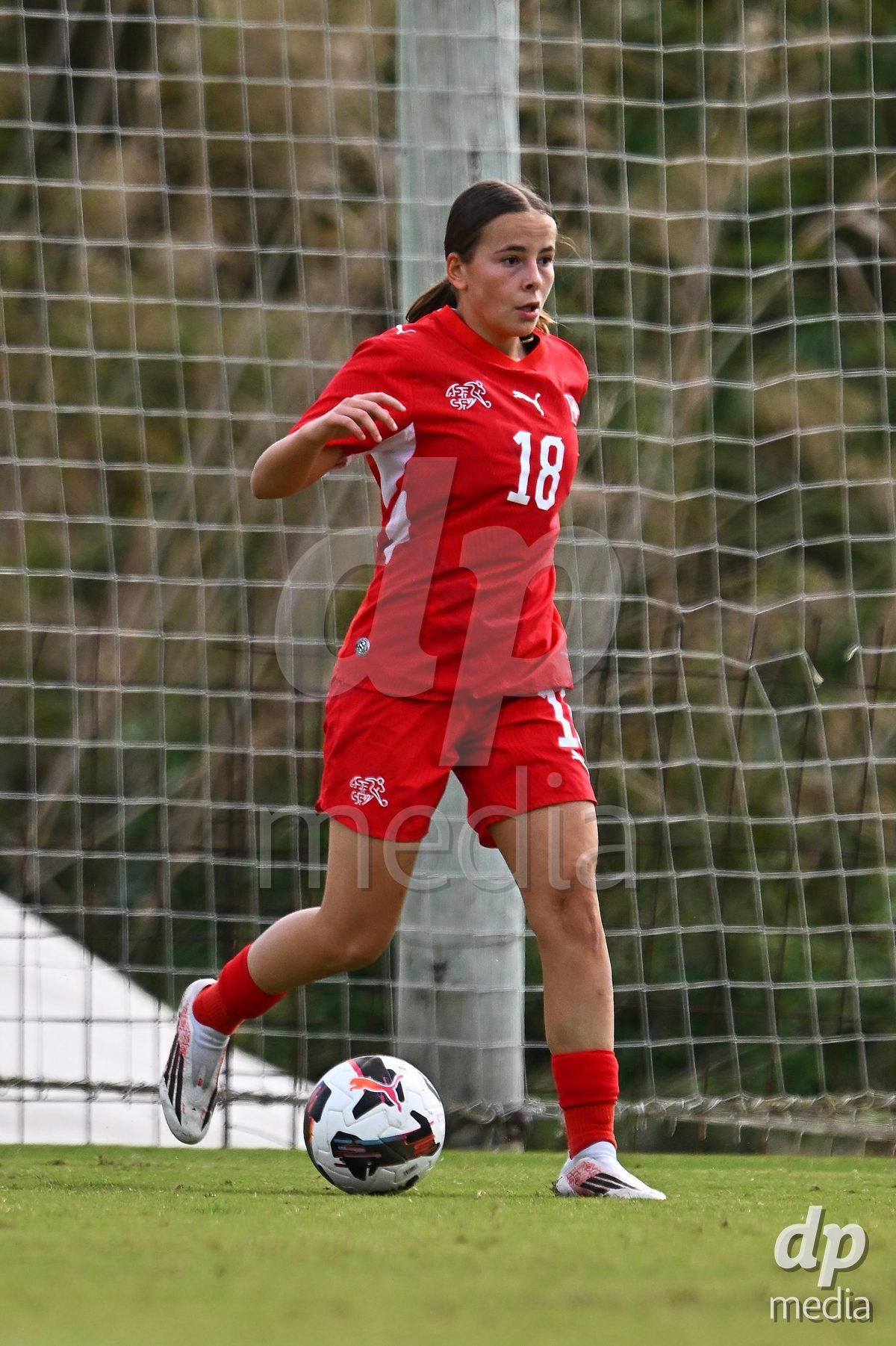 OLIVA NOVA, SPAIN - OCTOBER 24: Eljesa Kastrati of Switzerland during the International Women's Friendly match between Switzerland U17 and Hungary U17 at Oliva Nova Sports Center on October 24, 2026 in Oliva Nova, Spain.
