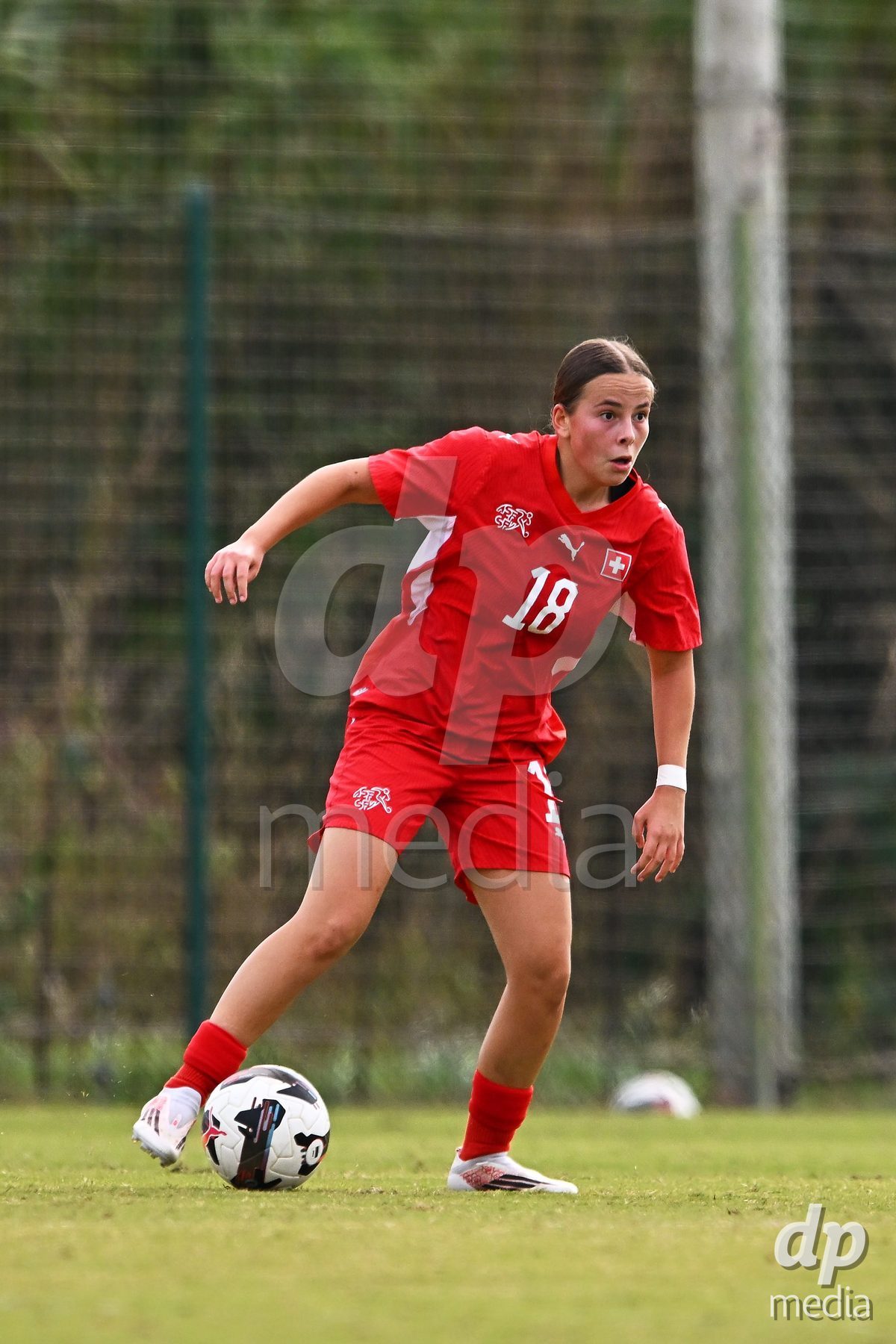 OLIVA NOVA, SPAIN - OCTOBER 24: Eljesa Kastrati of Switzerland during the International Women's Friendly match between Switzerland U17 and Hungary U17 at Oliva Nova Sports Center on October 24, 2026 in Oliva Nova, Spain.