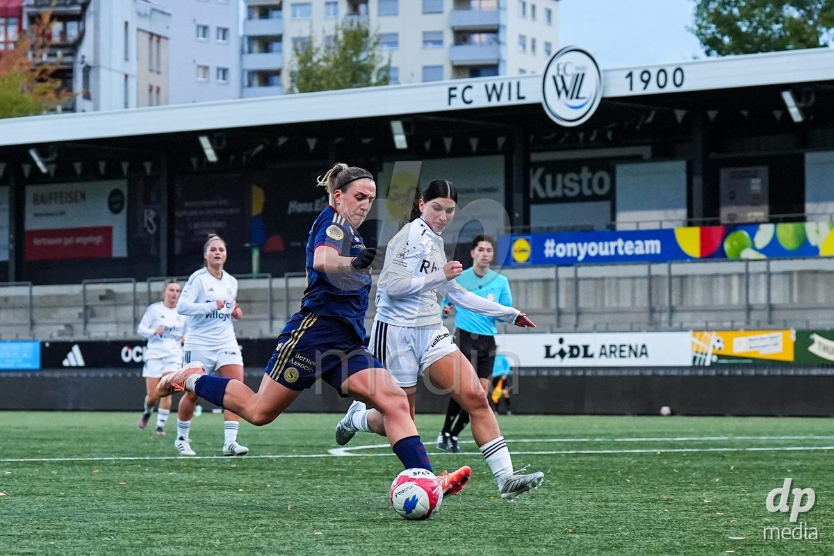 WIL, SWITZERLAND - OCTOBER 24: Gloria Marinelli of Servette FC Chenois Feminin shoots the ball  during the AXA Women's Cup match between FC Wil 1900 and Servette FC Chenois Feminin at Lidl Sportpark on October 24, 2026 in Wil, Switzerland.