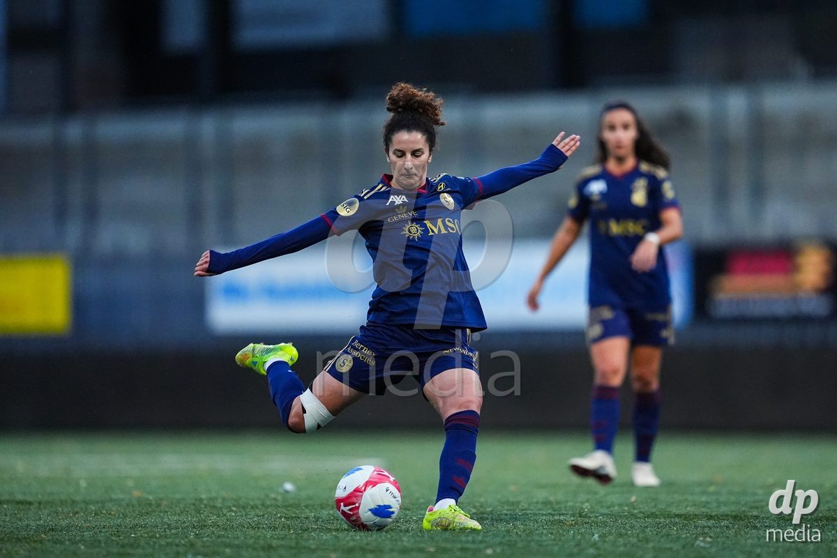 WIL, SWITZERLAND - OCTOBER 24: Ghoutia Karchouni of Servette FC Chenois Feminin shoots the ball during the AXA Women's Cup match between FC Wil 1900 and Servette FC Chenois Feminin at Lidl Sportpark on October 24, 2026 in Wil, Switzerland.