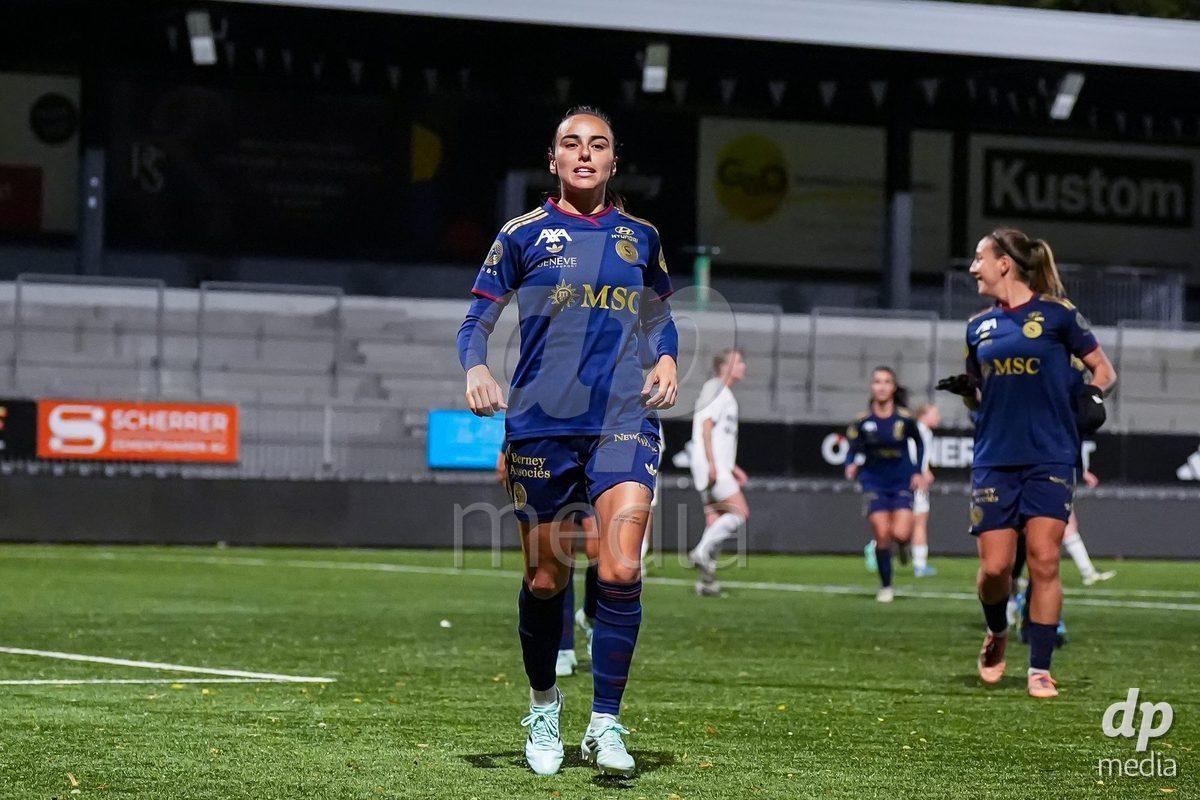 WIL, SWITZERLAND - OCTOBER 24: Joana Marchao of Servette FC Chenois Feminin celebrates the fifth team goal during the AXA Women's Cup match between FC Wil 1900 and Servette FC Chenois Feminin at Lidl Sportpark on OctoberJoana Marchao of Servette FC Chenois Feminin 24, 2026 in Wil, Switzerland.