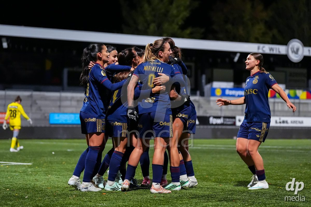 WIL, SWITZERLAND - OCTOBER 24: Joana Marchao of Servette FC Chenois Feminin celebrates the fifth team goal during the AXA Women's Cup match between FC Wil 1900 and Servette FC Chenois Feminin at Lidl Sportpark on OctoberJoana Marchao of Servette FC Chenois Feminin 24, 2026 in Wil, Switzerland.
