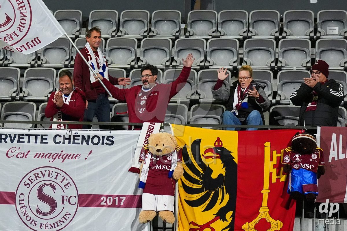 WIL, SWITZERLAND - OCTOBER 24: Fans of Servette during the AXA Women's Cup match between FC Wil 1900 and Servette FC Chenois Feminin at Lidl Sportpark on October 24, 2026 in Wil, Switzerland.