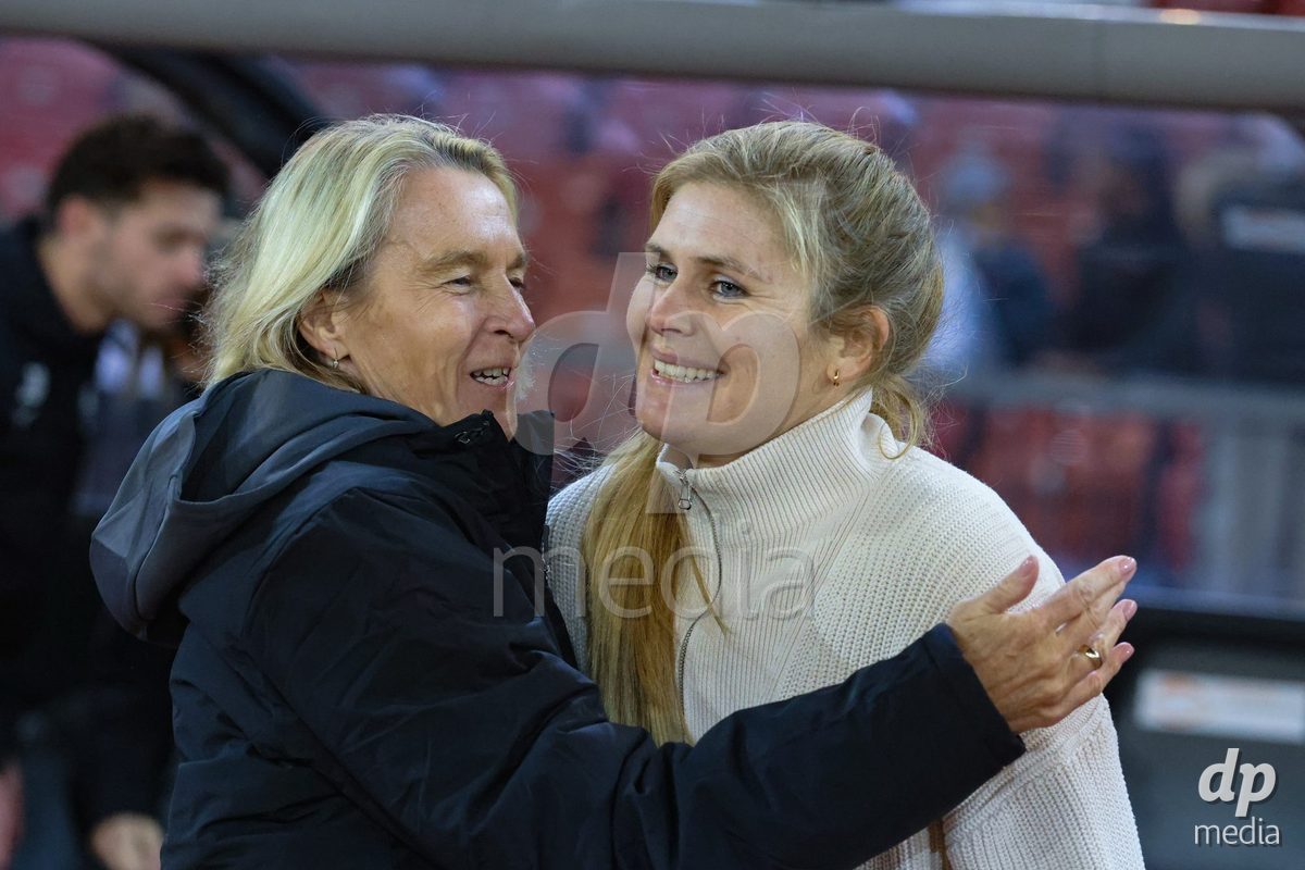 ZURICH, SWITZERLAND - OCTOBER 24: X Martina Voss-Tecklenburg (Head Coach, FC Zürich Frauen) (L)  and Imke Wübbenhorst (Head Coach, BSC YB Frauen) during the AXA Women's Cup match between FC Zurich and BSC YB Frauen at Letzigrund on October 24, 2026 in Zurich, Switzerland.