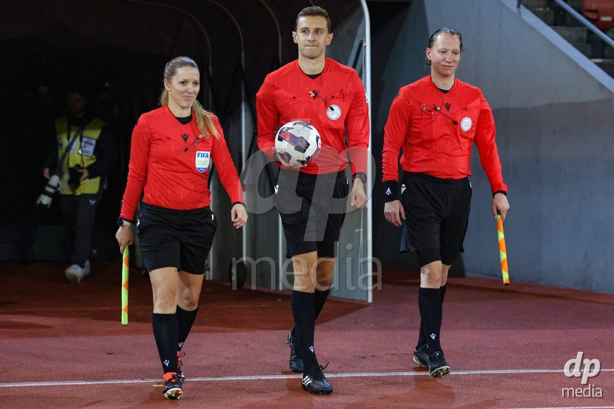 ZURICH, SWITZERLAND - OCTOBER 24: The referee-team during the AXA Women's Cup match between FC Zurich and BSC YB Frauen at Letzigrund on October 24, 2026 in Zurich, Switzerland.