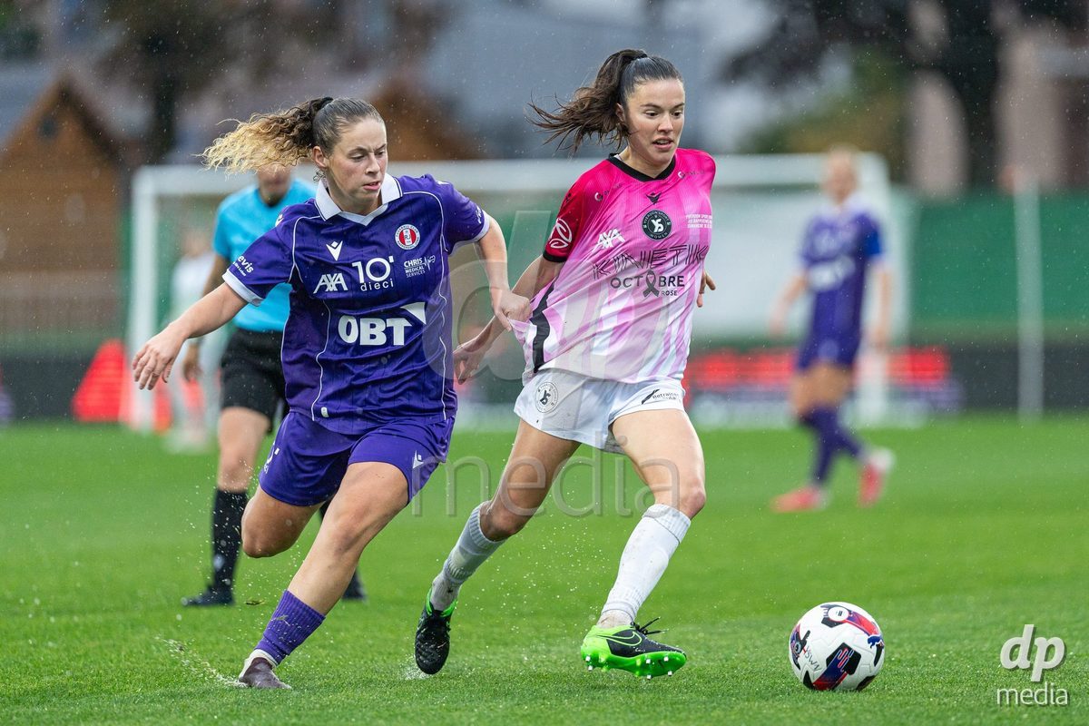 YVERDON-LES-BAINS, SWITZERLAND - OCTOBER 18: Chloé Marie Anne Le Franc of Yverdon Sport Women battles for the ball during the AXA Women's Super League match between FC Yverdon Women and FC Rapperswil-Jona at Stade Municipal on October 18, 2026 in Yverdon-les-Bains, Switzerland.