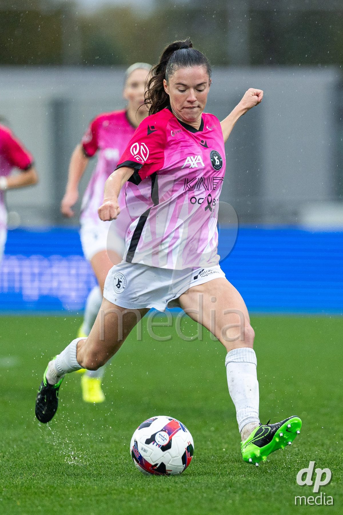 YVERDON-LES-BAINS, SWITZERLAND - OCTOBER 18: Chloé Marie Anne Le Franc of Yverdon Sport Women takes a shot during the AXA Women's Super League match between FC Yverdon Women and FC Rapperswil-Jona at Stade Municipal on October 18, 2026 in Yverdon-les-Bains, Switzerland.