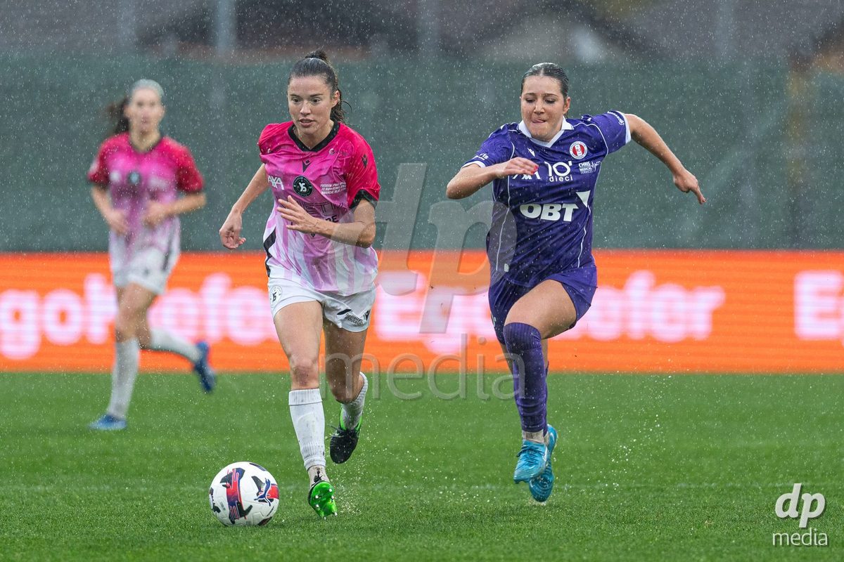 YVERDON-LES-BAINS, SWITZERLAND - OCTOBER 18: Chloé Marie Anne Le Franc of Yverdon Sport Women runs with the ball during the AXA Women's Super League match between FC Yverdon Women and FC Rapperswil-Jona at Stade Municipal on October 18, 2026 in Yverdon-les-Bains, Switzerland.
