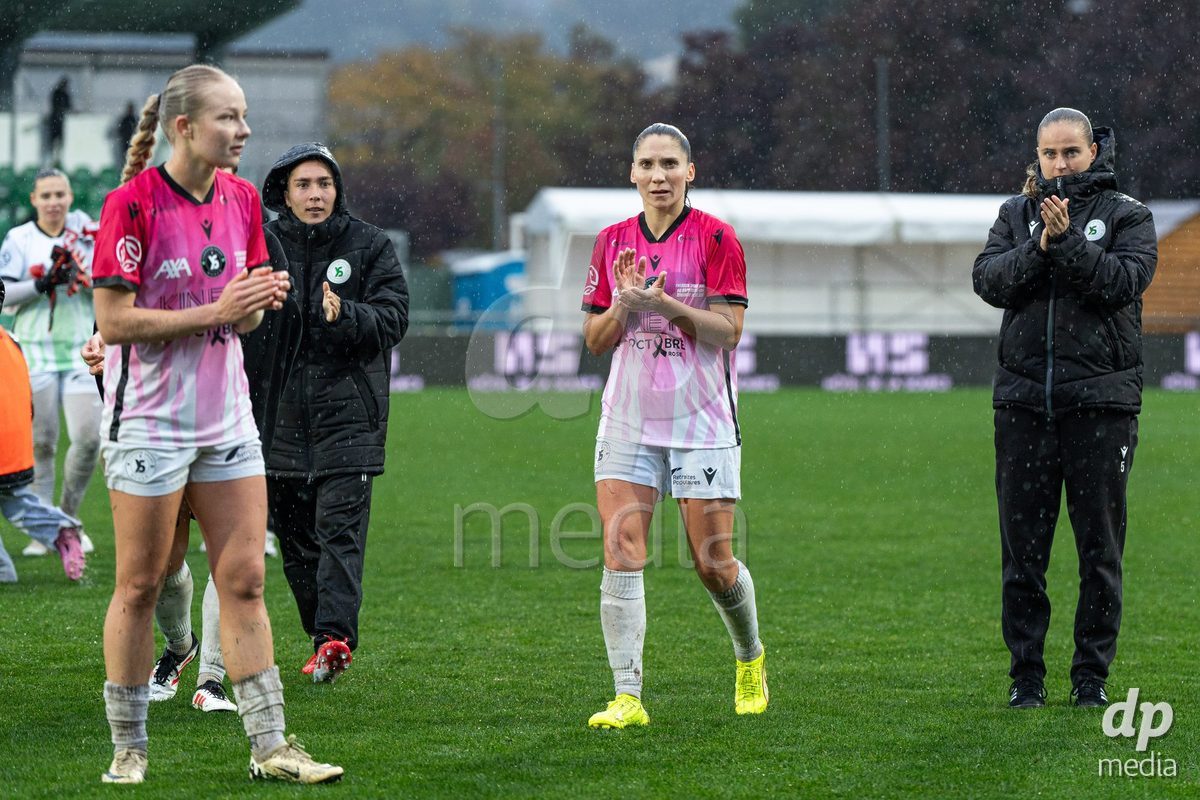 YVERDON-LES-BAINS, SWITZERLAND - OCTOBER 18: Yverdon Sport Women after the AXA Women's Super League match between FC Yverdon Women and FC Rapperswil-Jona at Stade Municipal on October 18, 2026 in Yverdon-les-Bains, Switzerland.