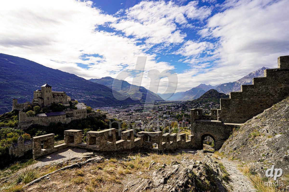SION, SWITZERLAND - OCTOBER 13: General view with Tourbillon Castle seen in the distance prior to the FIFA Women´s World Cup European Qualifiers match between Switzerland and Israel at Stade de Tourbillon on October 13, 2026 in Sion, Switzerland.