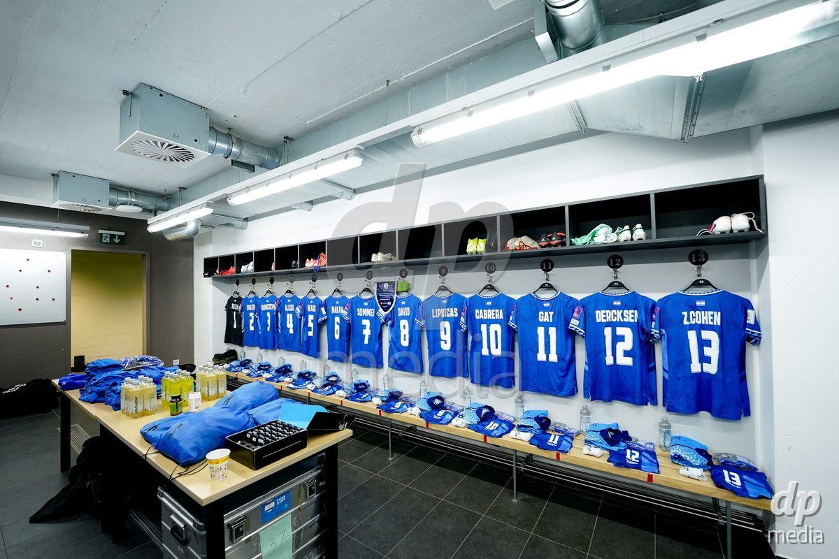 SION, SWITZERLAND - OCTOBER 13: General view of locker rooms of Israel prior to the FIFA Women´s World Cup European Qualifiers match between Switzerland and Israel at Stade de Tourbillon on October 13, 2026 in Sion, Switzerland.